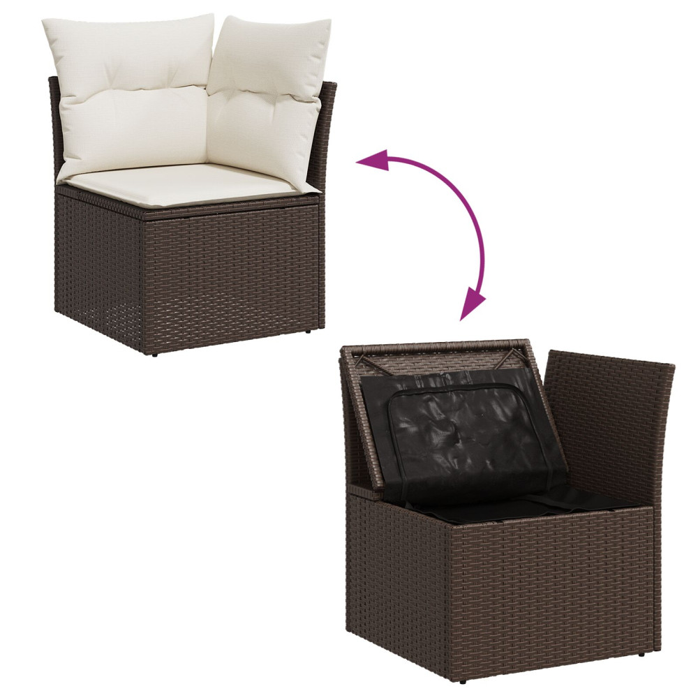 Produktbild för Trädgårdsoffset med kudde 8 pcs Brun och Kräm konstrotting