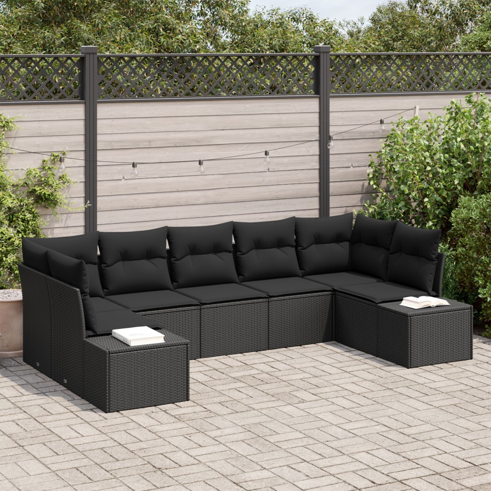 Produktbild för Trädgårdsoffset med lagring 7 pcs Svart Poly rattan
