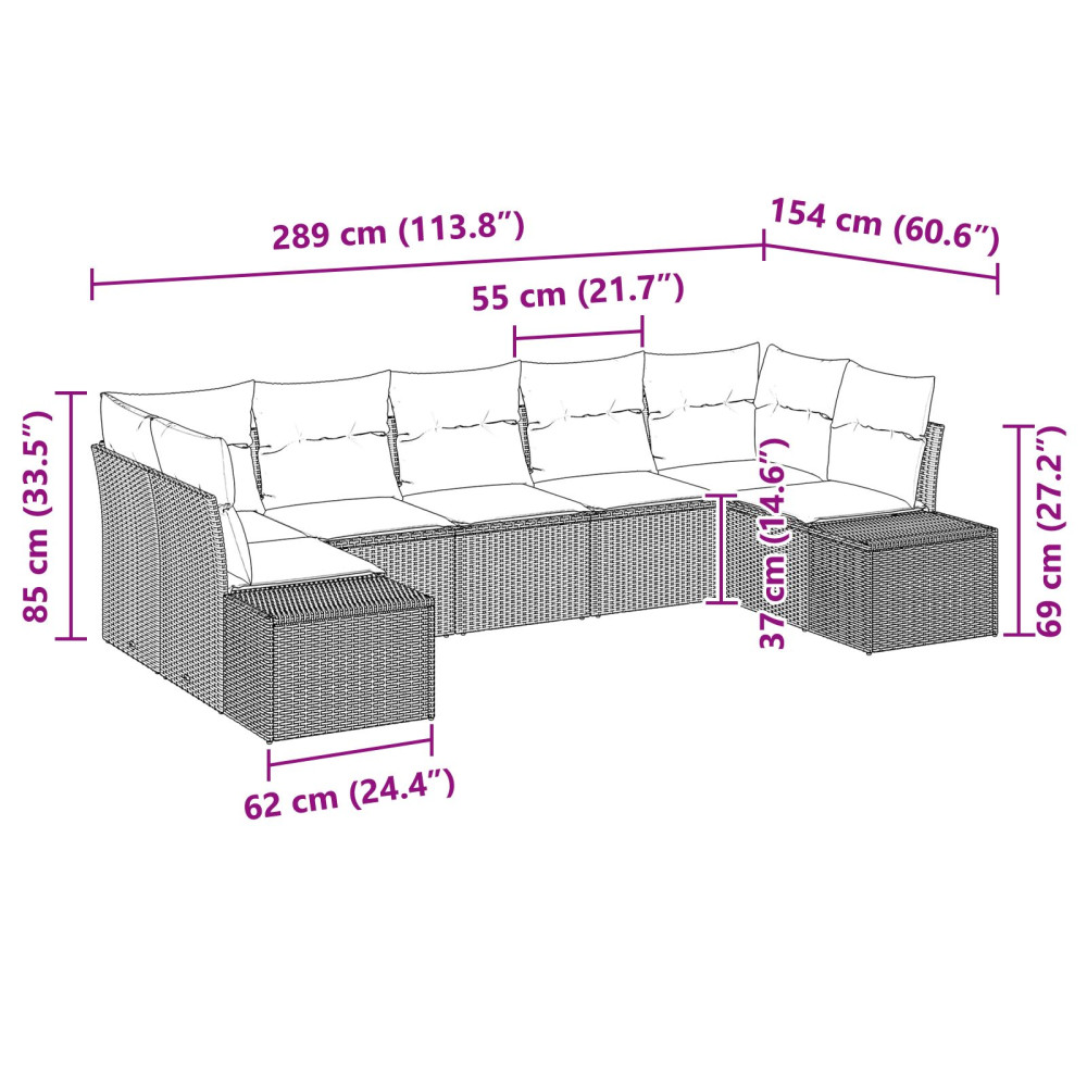 Produktbild för Trädgårdsoffset med lagring 7 pcs Svart Poly rattan