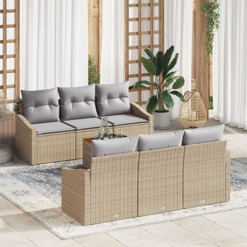 vidaXL Trädgårdsoffset 7 pcs Beige och Ljusgrå konstrotting