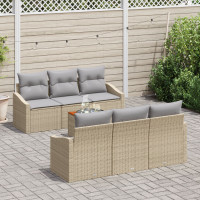 Produktbild för Trädgårdsoffset 7 pcs Beige och Ljusgrå konstrotting