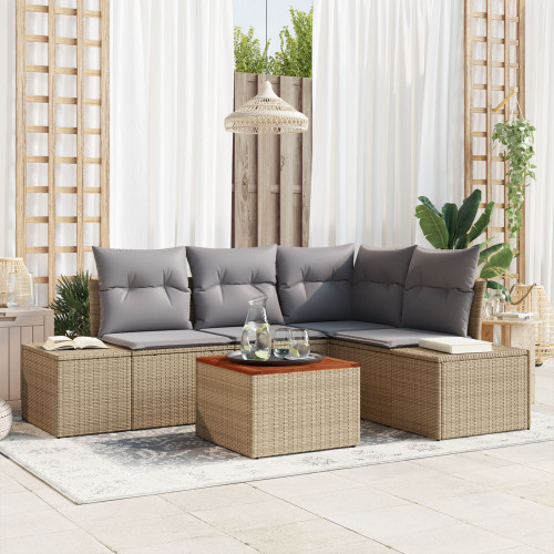 vidaXL Trädgårdsoffset 5 pcs Beige och Ljusgrå konstrotting