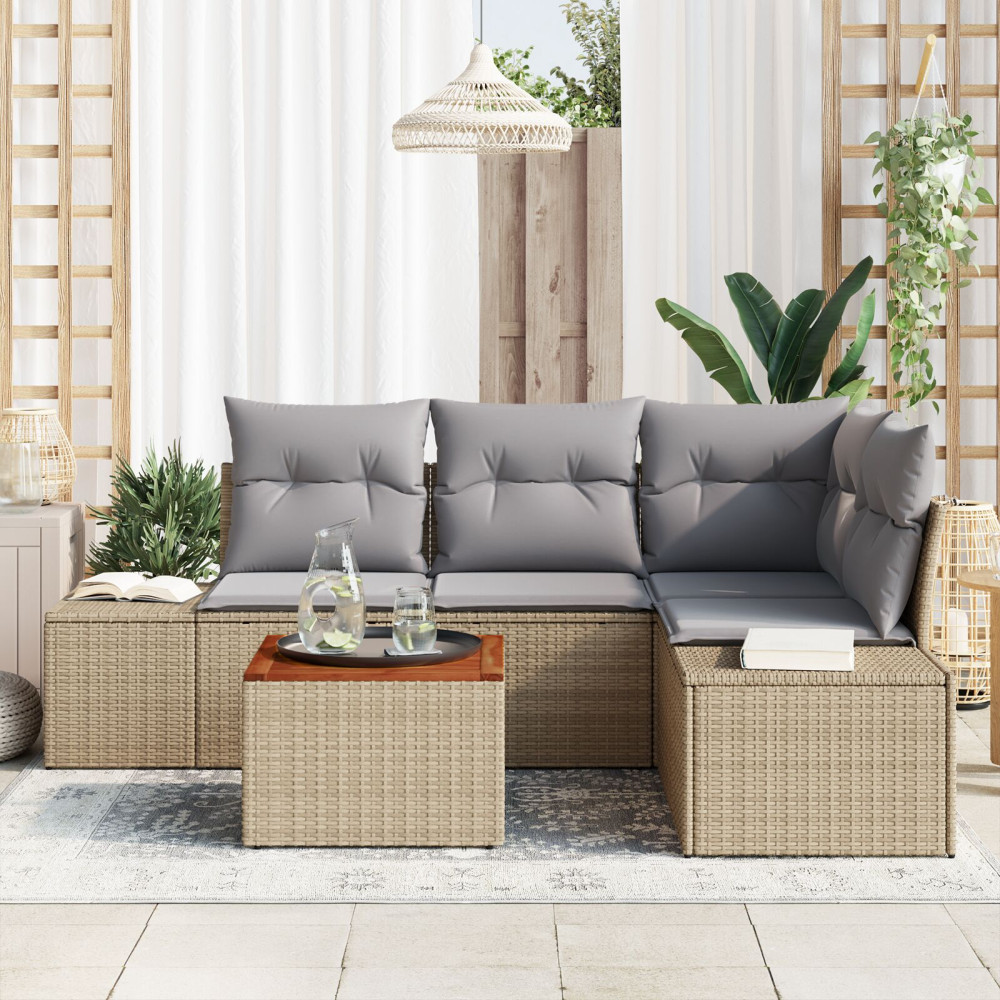 Produktbild för Trädgårdsoffset 5 pcs Beige och Ljusgrå konstrotting