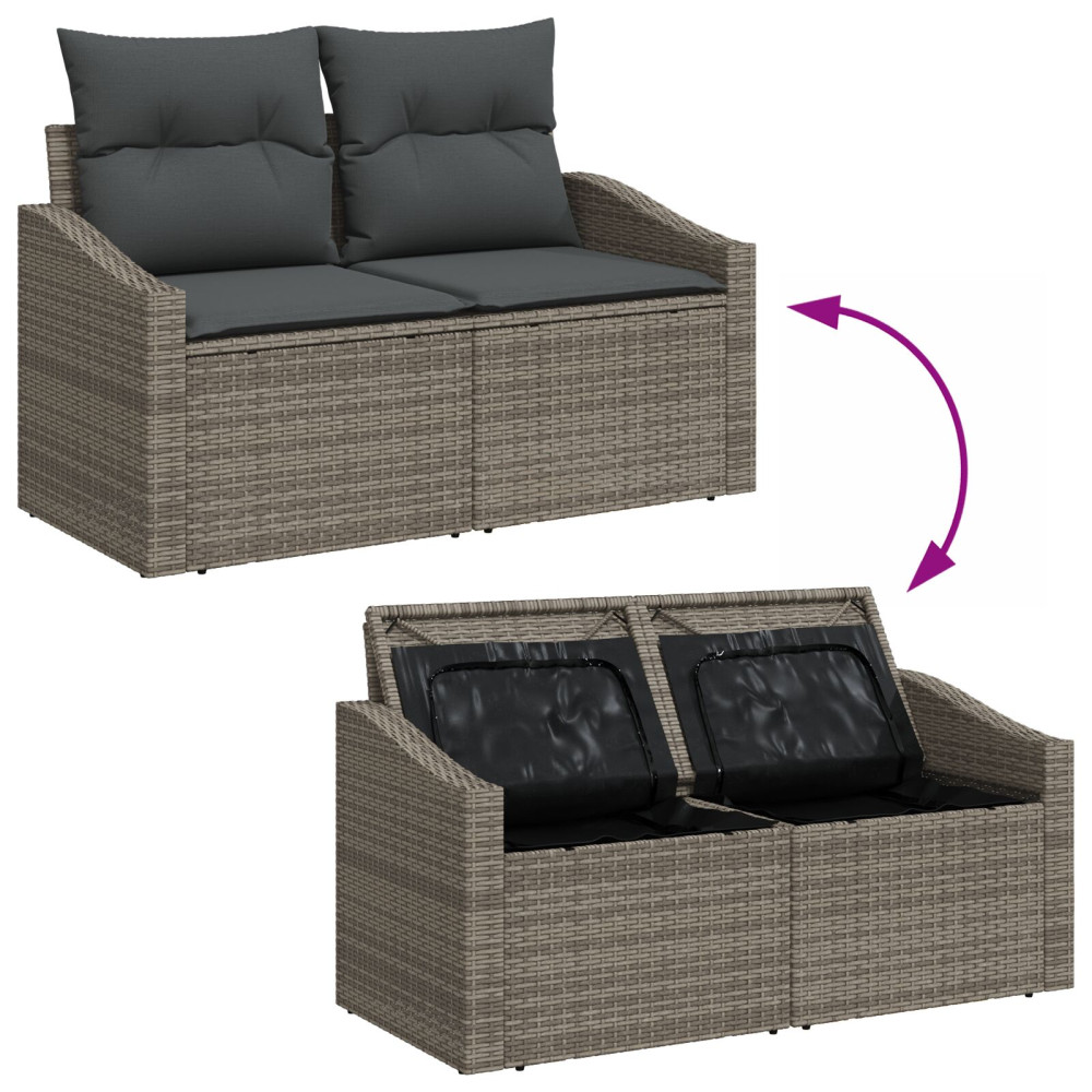 Produktbild för Trädgårdsoffset 7 pcs Grå Poly Rattan och Pulverlackerad Stål