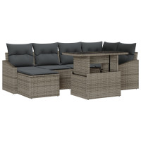 Produktbild för Trädgårdsoffset 7 pcs Grå Poly Rattan och Pulverlackerad Stål