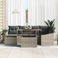 Produktbild för Trädgårdsoffset 7 pcs Grå Poly Rattan och Pulverlackerad Stål
