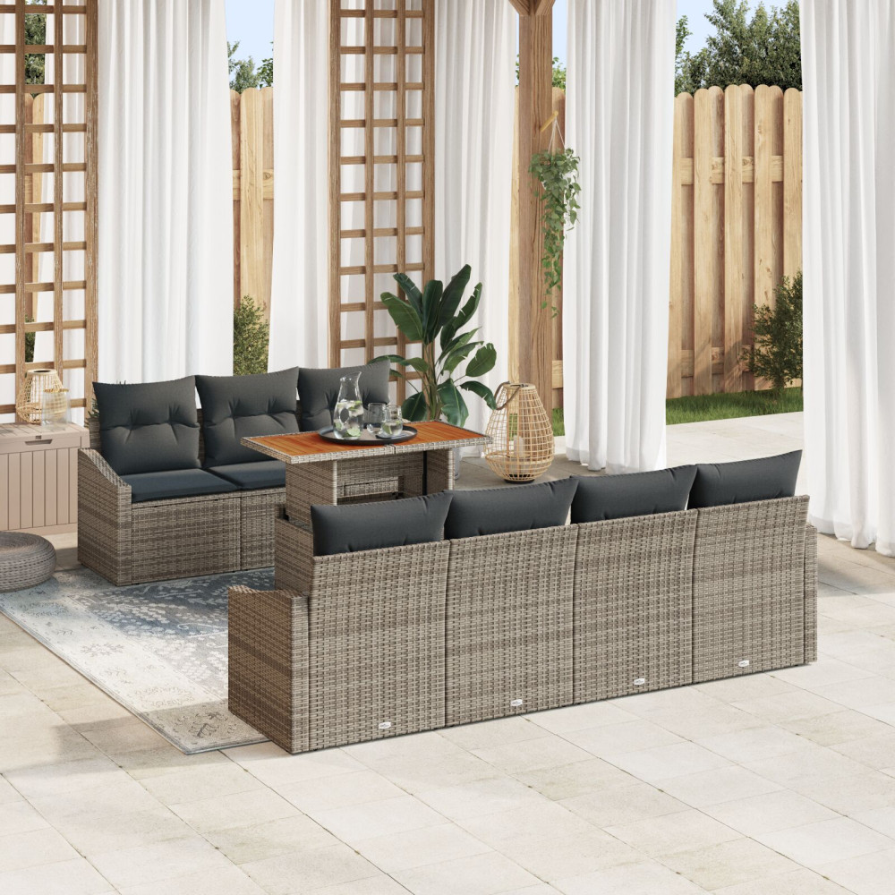 Produktbild för Trädgårdsoffset med lagring 8 pcs Grå Poly rattan