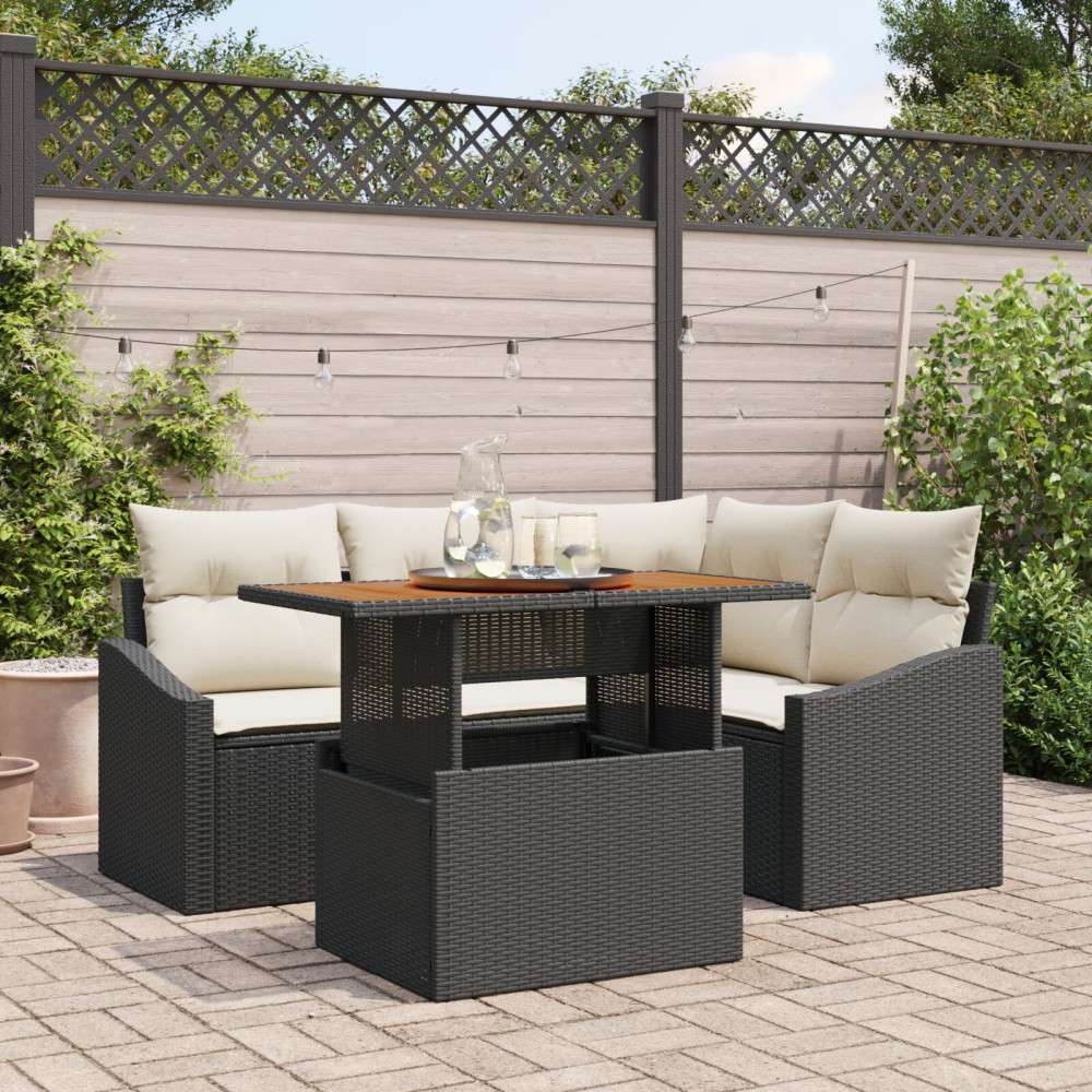 Produktbild för Trädgårdsoffset med lagring 5 pcs Svart Poly rattan