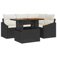 Produktbild för Trädgårdsoffset med lagring 5 pcs Svart Poly rattan