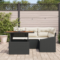 Produktbild för Trädgårdsoffset med lagring 5 pcs Svart Poly rattan