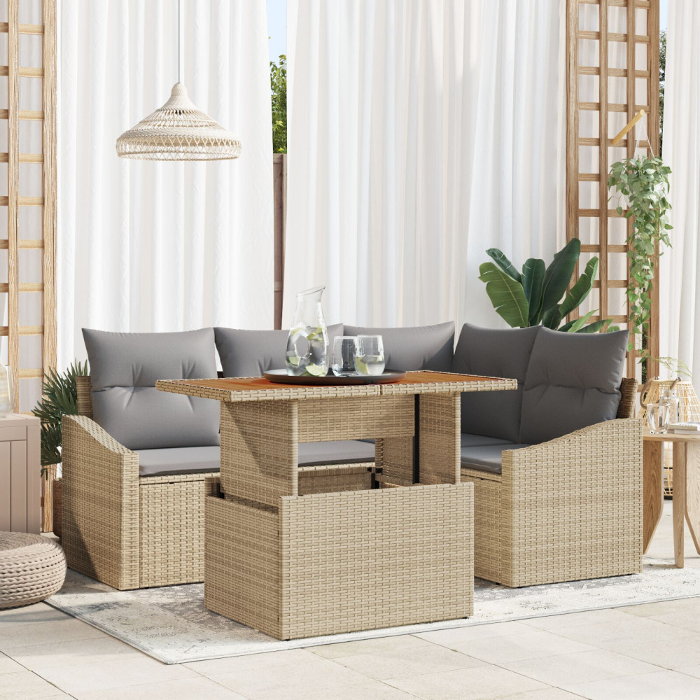 Produktbild för Trädgårdsoffset med lagring 5 pcs Beige Poly rattan