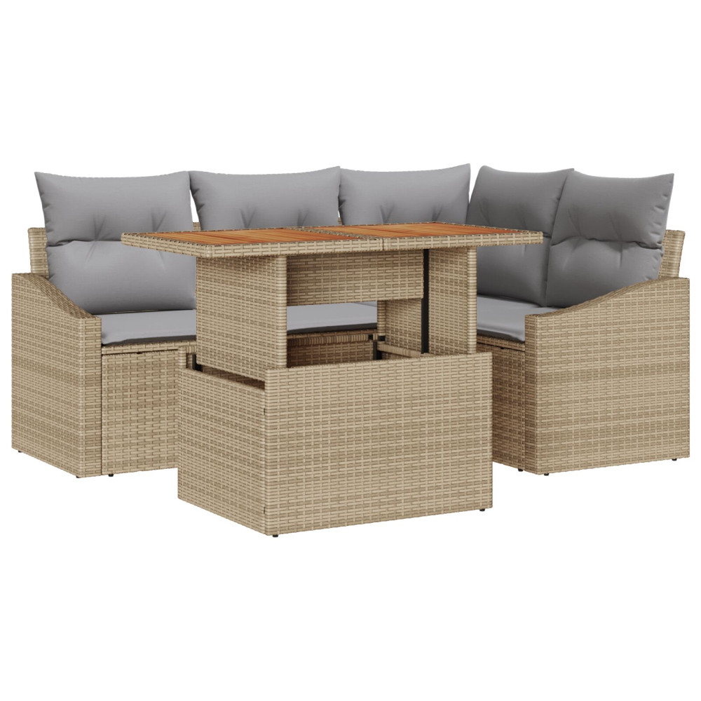 Produktbild för Trädgårdsoffset med lagring 5 pcs Beige Poly rattan