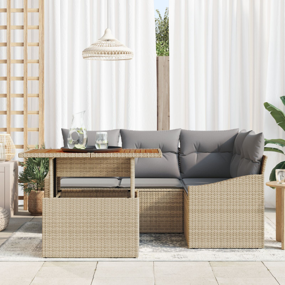 Produktbild för Trädgårdsoffset med lagring 5 pcs Beige Poly rattan