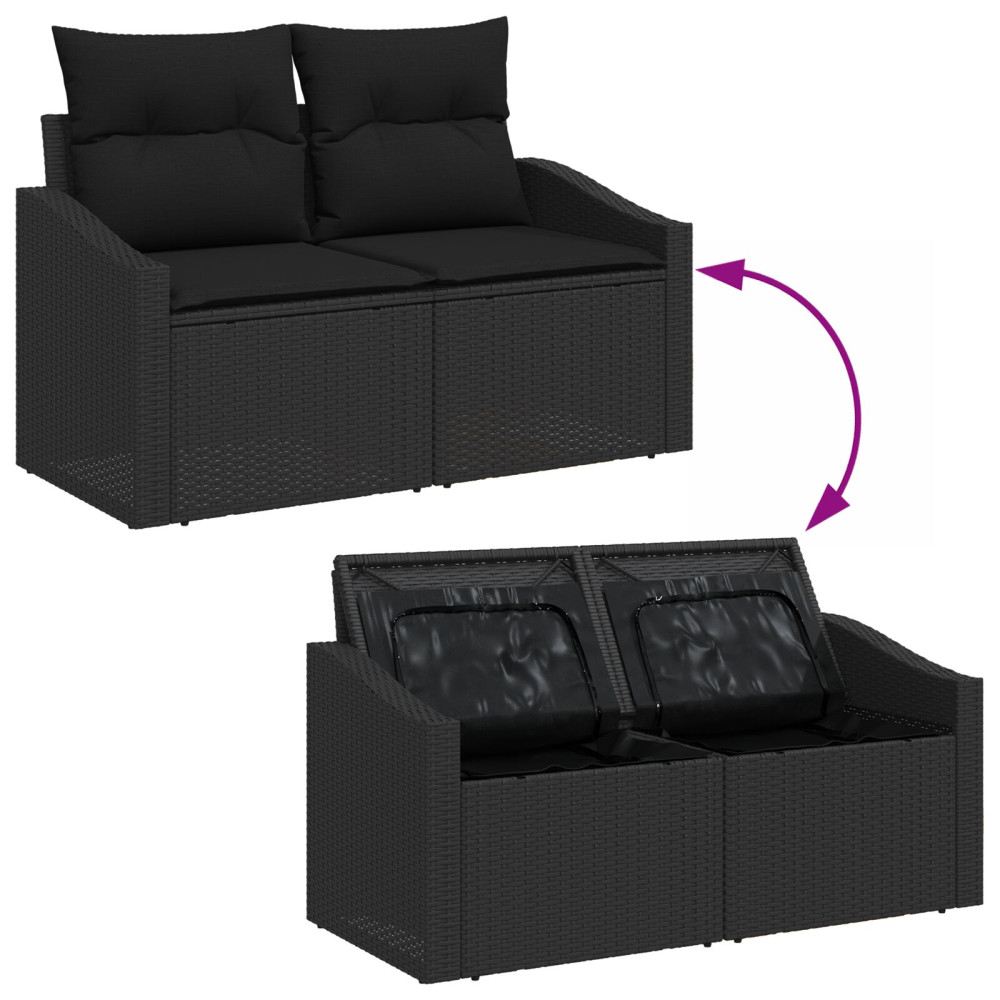 Produktbild för Trädgårdsoffset med lagring 5 pcs Svart Poly rattan