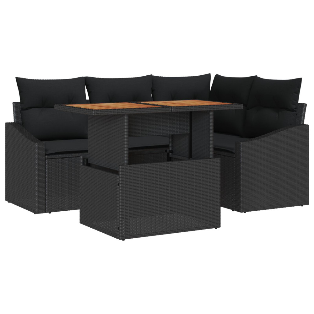 Produktbild för Trädgårdsoffset med lagring 5 pcs Svart Poly rattan