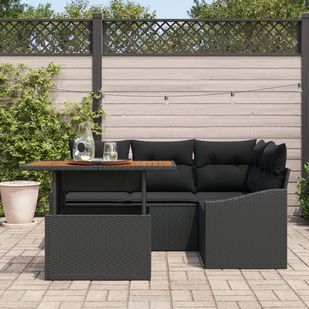 Produktbild för Trädgårdsoffset med lagring 5 pcs Svart Poly rattan