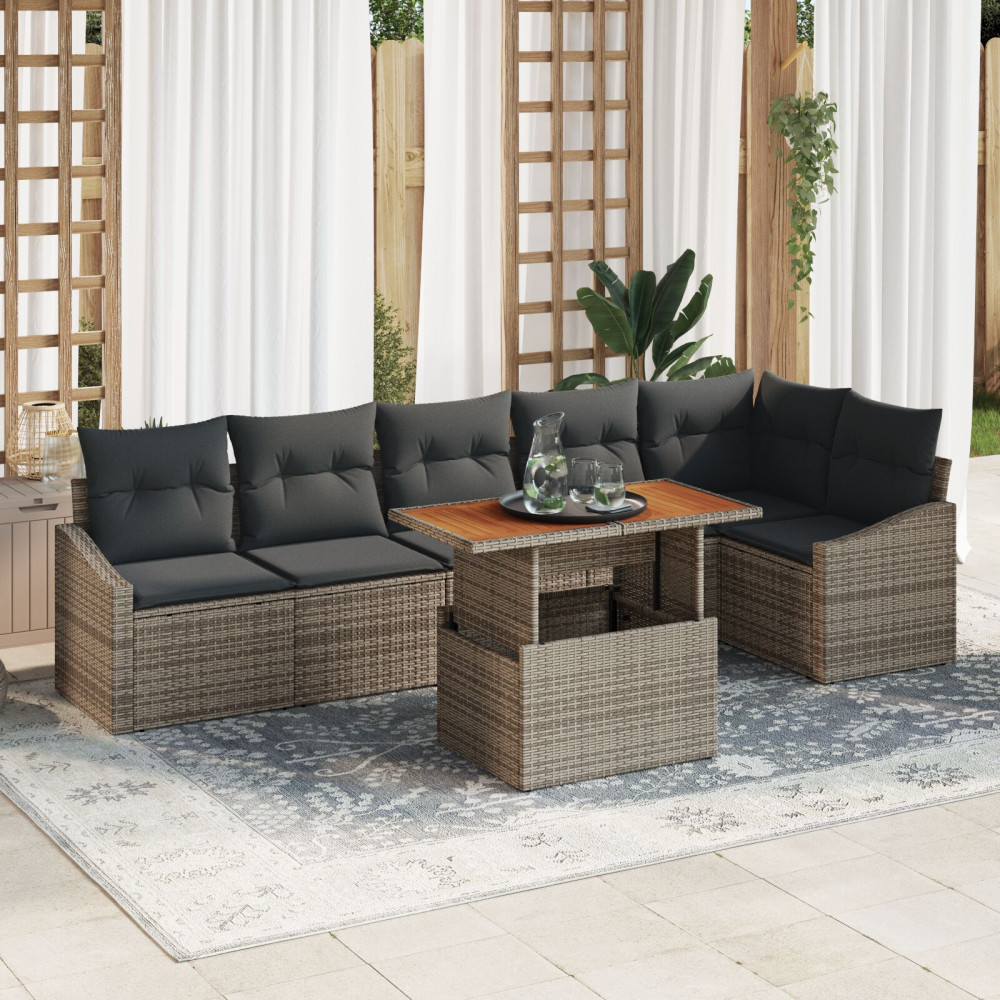 Produktbild för Trädgårdsoffset med lagring 7 pcs Grå Poly rattan