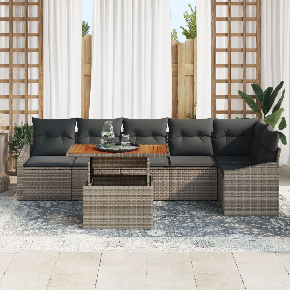 Produktbild för Trädgårdsoffset med lagring 7 pcs Grå Poly rattan