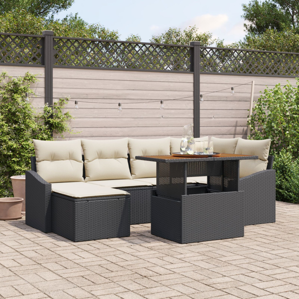 Produktbild för Trädgårdsoffset med lagring 7 pcs Svart Poly rattan