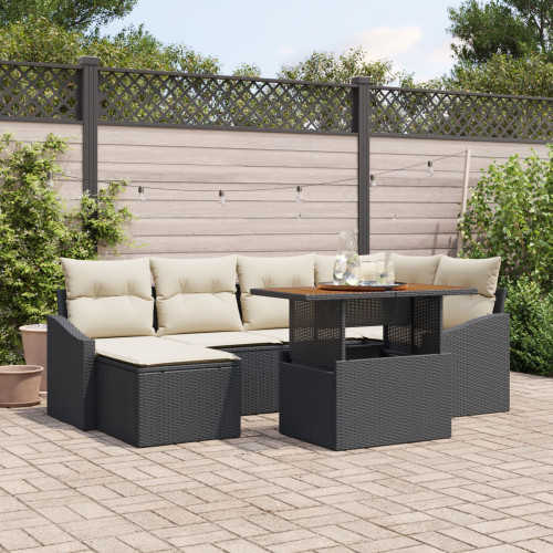 vidaXL Trädgårdsoffset med lagring 7 pcs Svart Poly rattan