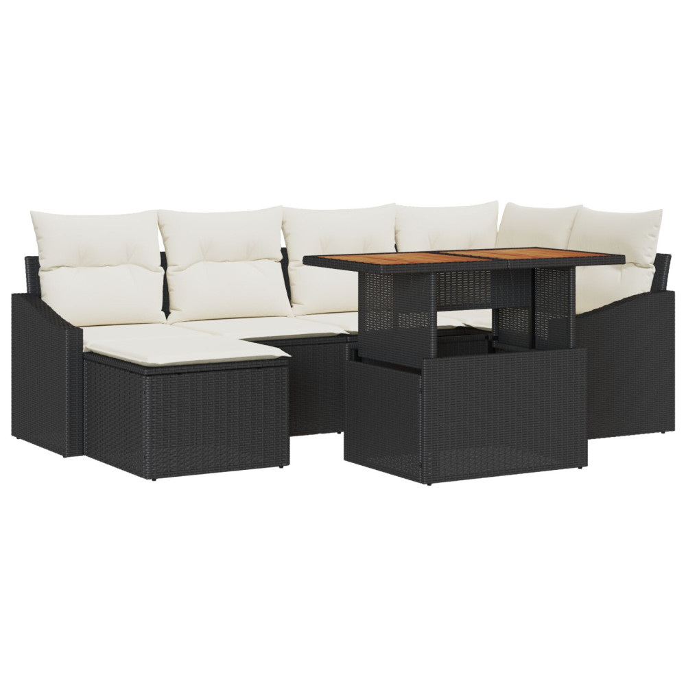 Produktbild för Trädgårdsoffset med lagring 7 pcs Svart Poly rattan