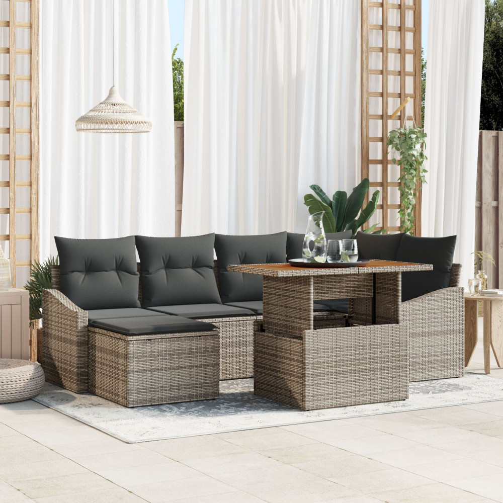 Produktbild för Trädgårdsoffset med lagring 7 pcs Grå Poly rattan