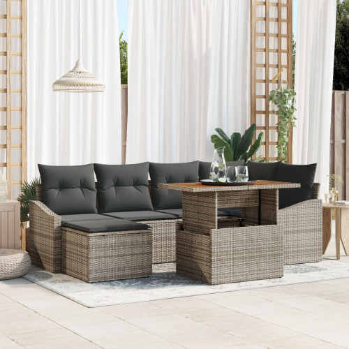 vidaXL Trädgårdsoffset med lagring 7 pcs Grå Poly rattan