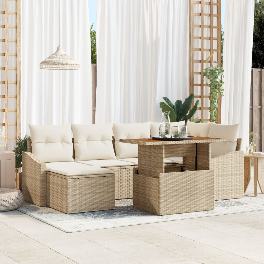Produktbild för Trädgårdsoffset med lagring 7 pcs Beige Poly rattan