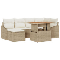 Produktbild för Trädgårdsoffset med lagring 7 pcs Beige Poly rattan