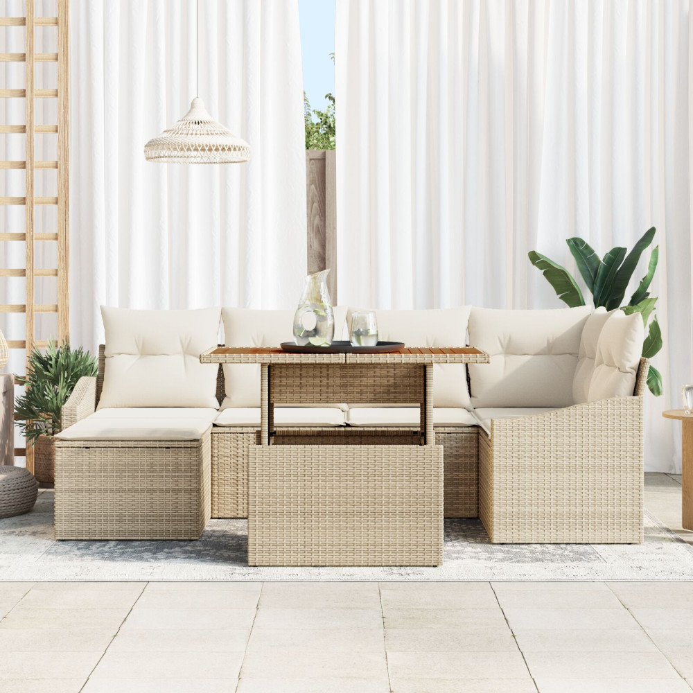 Produktbild för Trädgårdsoffset med lagring 7 pcs Beige Poly rattan