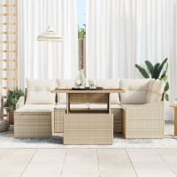 Produktbild för Trädgårdsoffset med lagring 7 pcs Beige Poly rattan