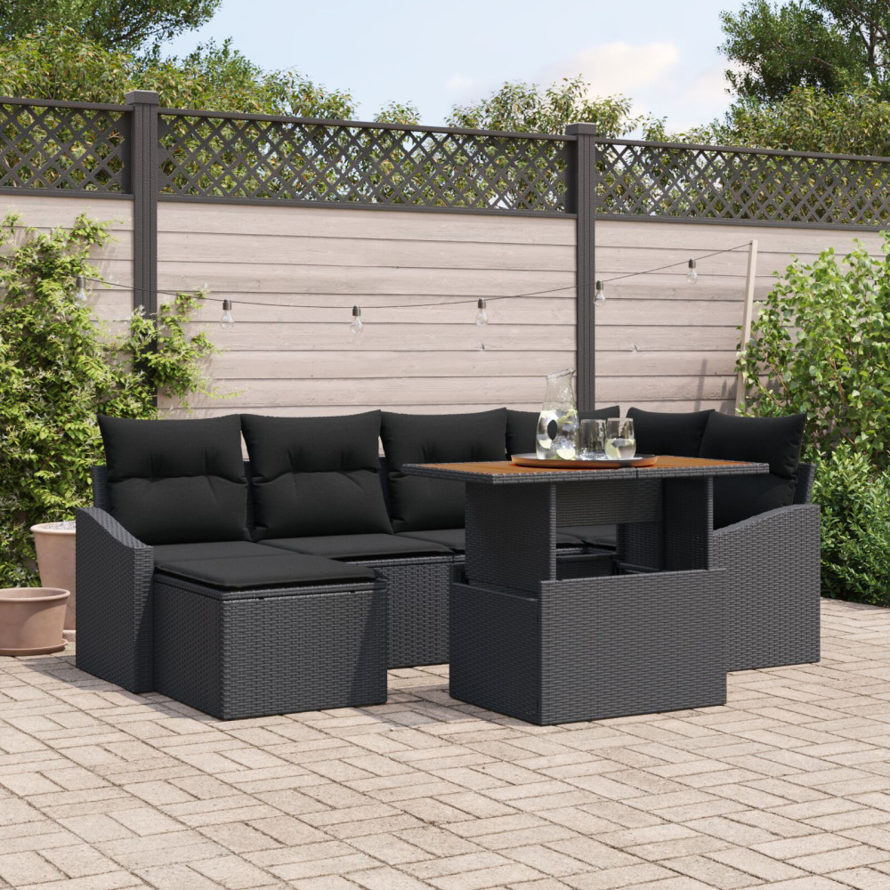 Produktbild för Trädgårdsoffset med lagring 7 pcs Svart Poly rattan