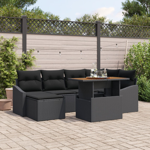 vidaXL Trädgårdsoffset med lagring 7 pcs Svart Poly rattan