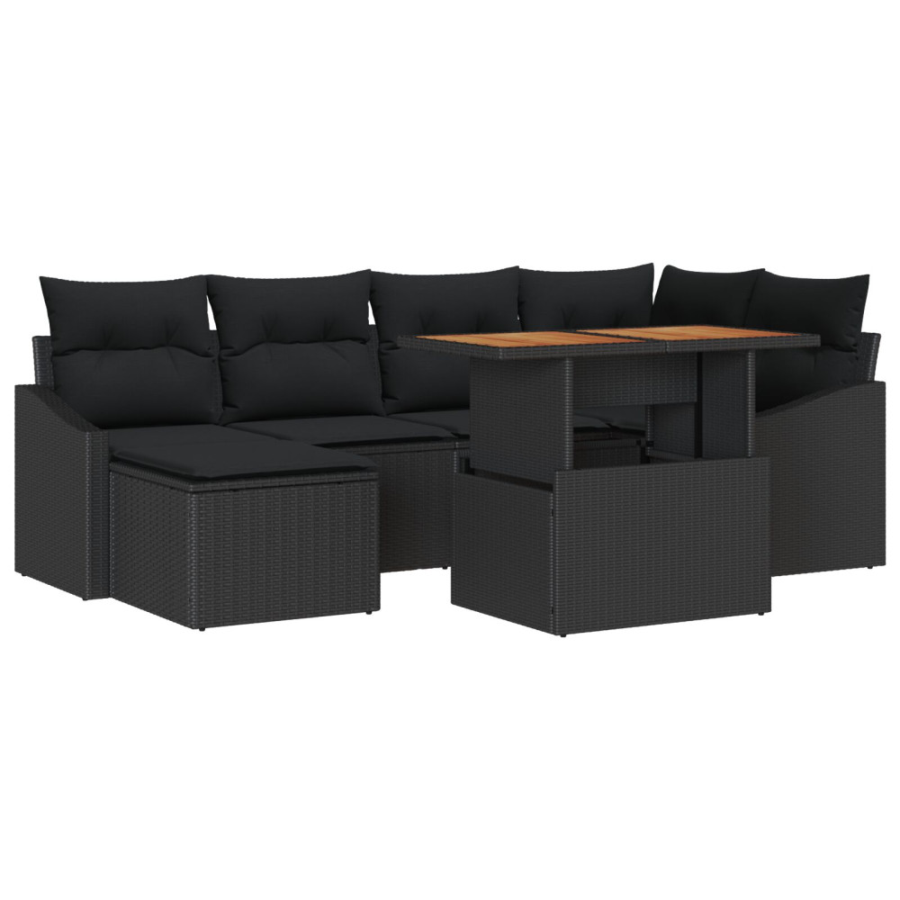 Produktbild för Trädgårdsoffset med lagring 7 pcs Svart Poly rattan