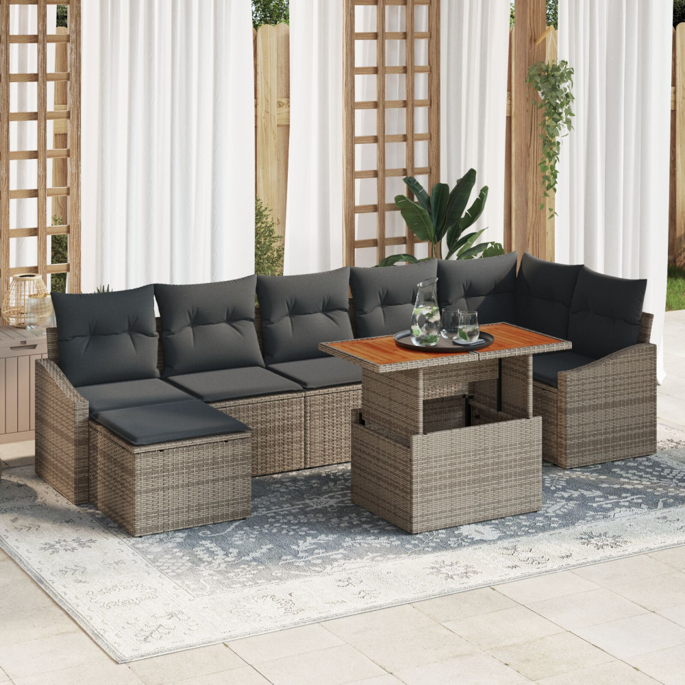 Produktbild för Trädgårdsoffset med lagring 8 pcs Grå Poly rattan