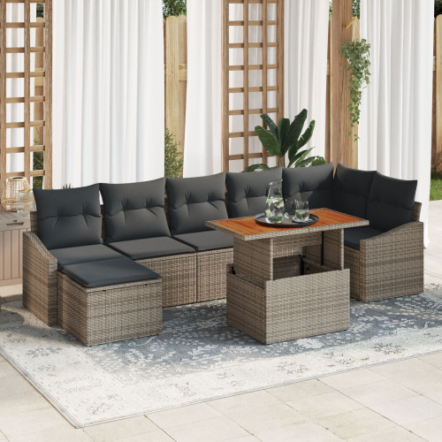 vidaXL Trädgårdsoffset med lagring 8 pcs Grå Poly rattan