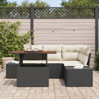 Produktbild för Trädgårdsoffset med lagring 5 pcs Svart Poly rattan