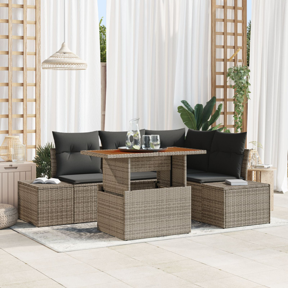 Produktbild för Trädgårdsoffset med lagring 5 pcs Grå Poly rattan