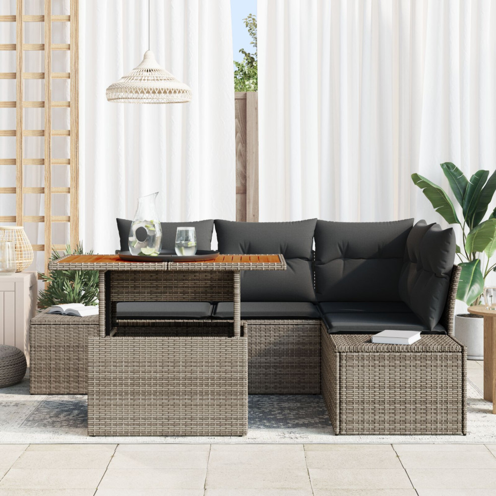 Produktbild för Trädgårdsoffset med lagring 5 pcs Grå Poly rattan