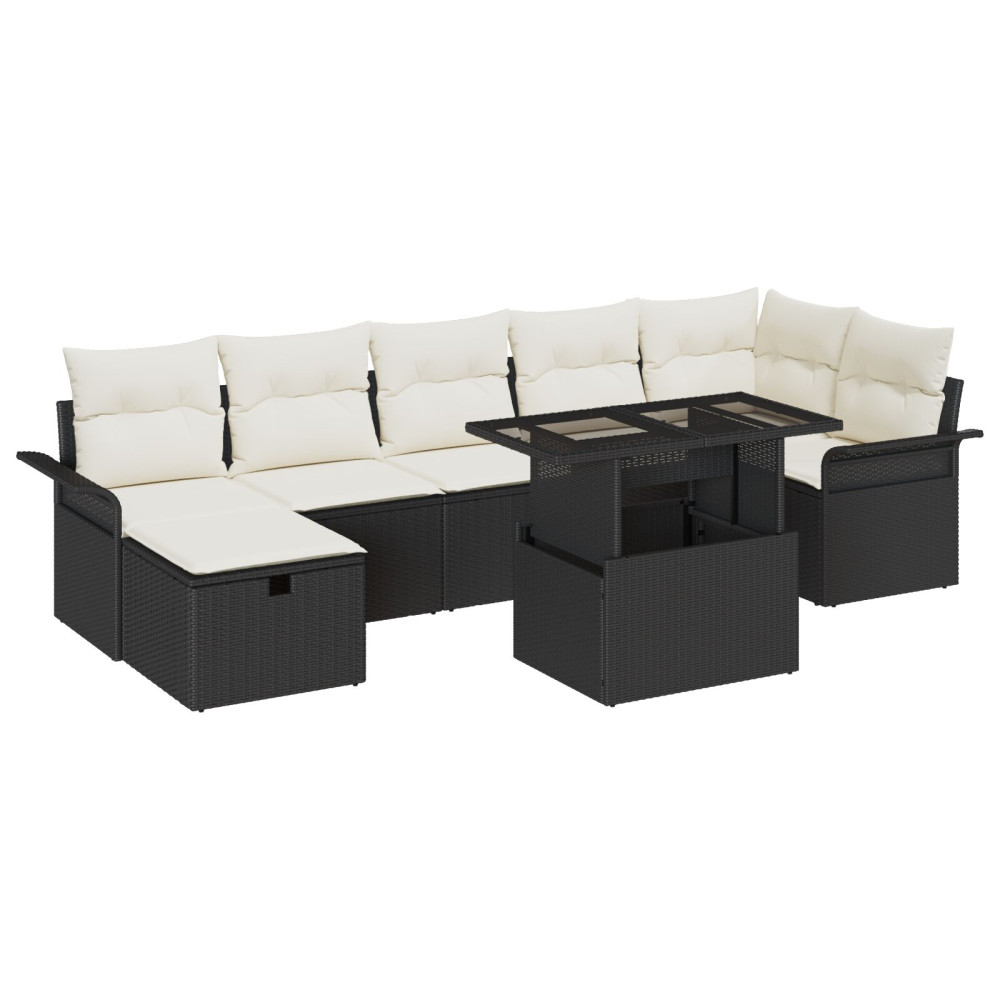 Produktbild för Trädgårdsoffset med kudde med lagring 8 pcs Svart Poly rattan