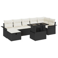 Produktbild för Trädgårdsoffset med kudde med lagring 8 pcs Svart Poly rattan