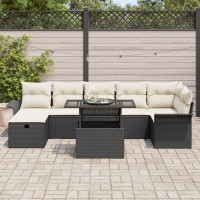 Produktbild för Trädgårdsoffset med kudde med lagring 8 pcs Svart Poly rattan
