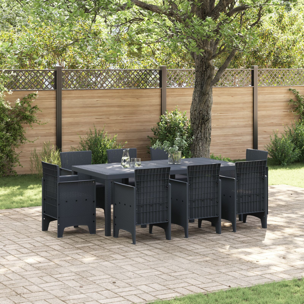 Produktbild för Trädgårdsmöbelset 9 pcs Antracit Polypropylen