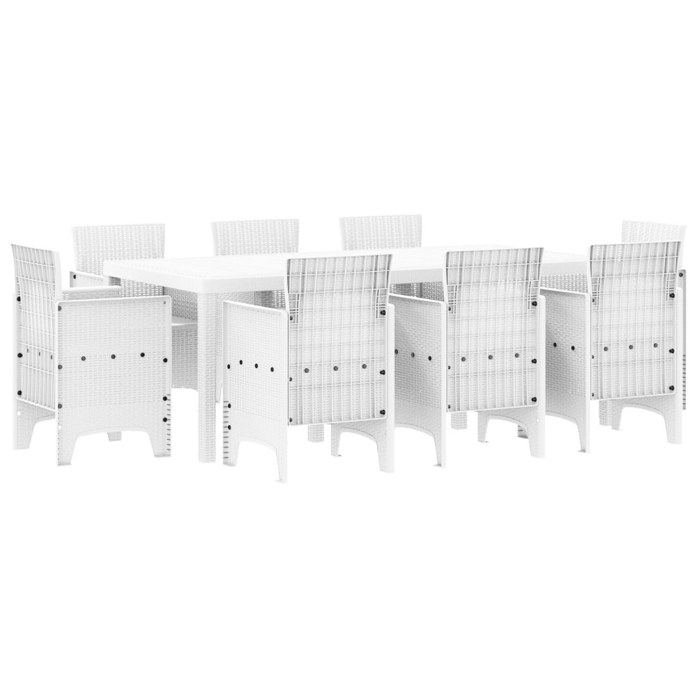 Produktbild för Trädgårdsmöbelset 9 pcs Vit Polypropylen