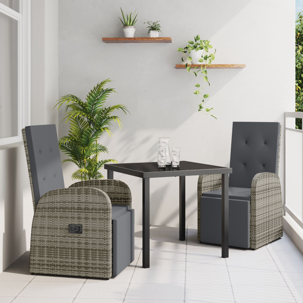 Produktbild för Trädgårdsmöbelset med kudde 3 pcs Grå konstrotting