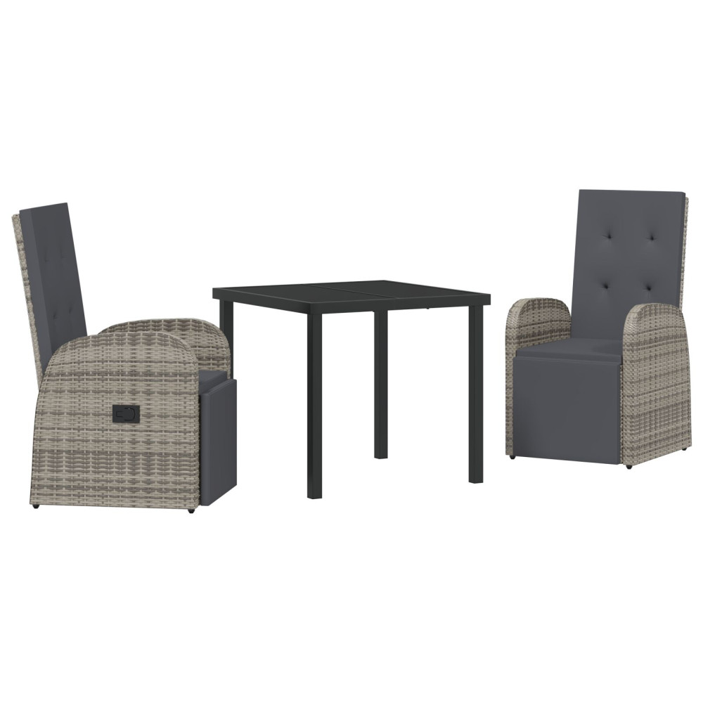 Produktbild för Trädgårdsmöbelset med kudde 3 pcs Grå konstrotting
