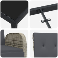 Produktbild för Trädgårdsmöbelset med kudde 3 pcs Grå konstrotting
