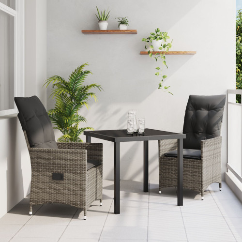 vidaXL Trädgårdsmöbelset med kudde 3 pcs Grå konstrotting