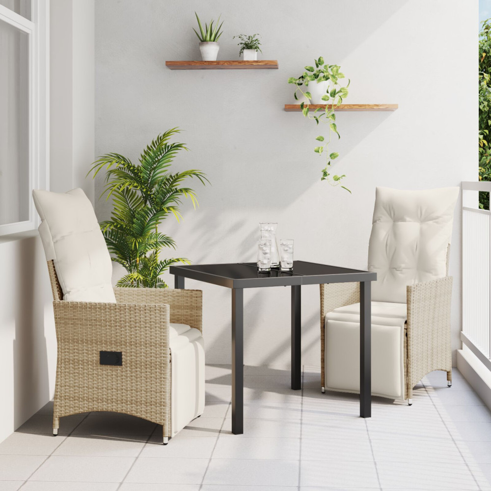 Produktbild för Trädgårdsmöbelset med kudde 3 pcs Beige konstrotting