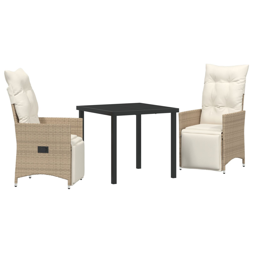 Produktbild för Trädgårdsmöbelset med kudde 3 pcs Beige konstrotting